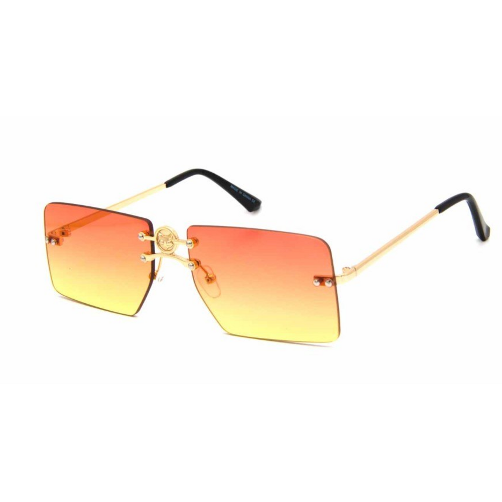 Rimless Sunglasses Women Trendy Square Gold Frame Orange Yellow Lens Street Wear